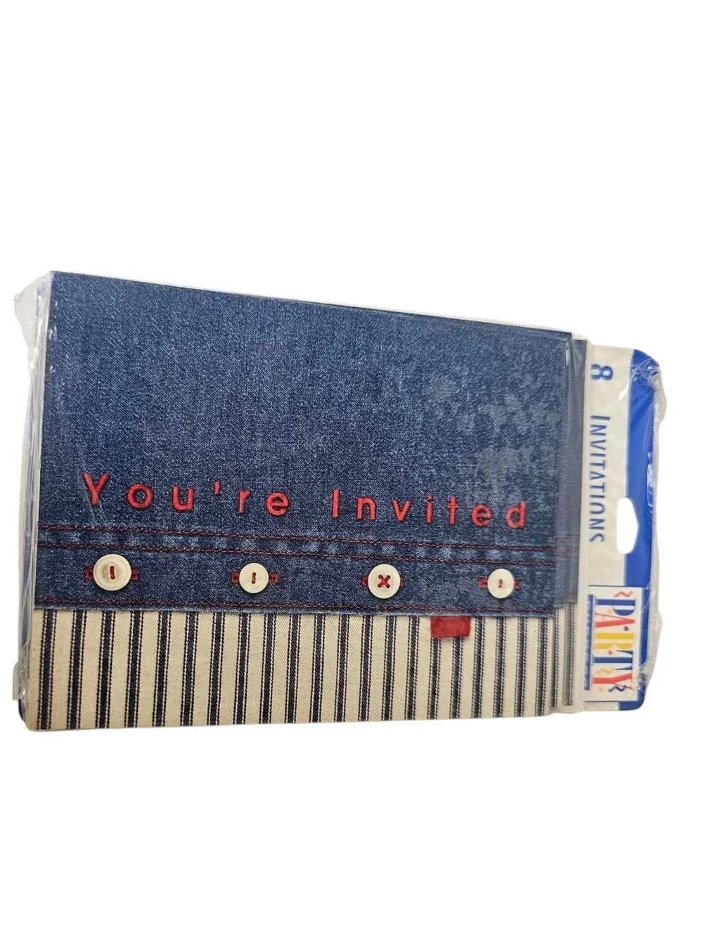 Hallmark Party Invitations Denim Jeans Pants Buttons Look 2 Pkg of 8 Cards Vtg